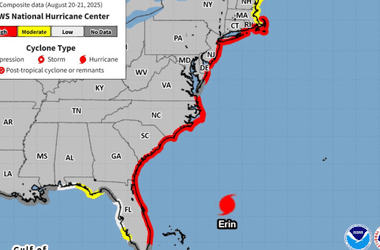 Swimmers are warned to avoid East Coast beaches as Hurricane Erin moves north